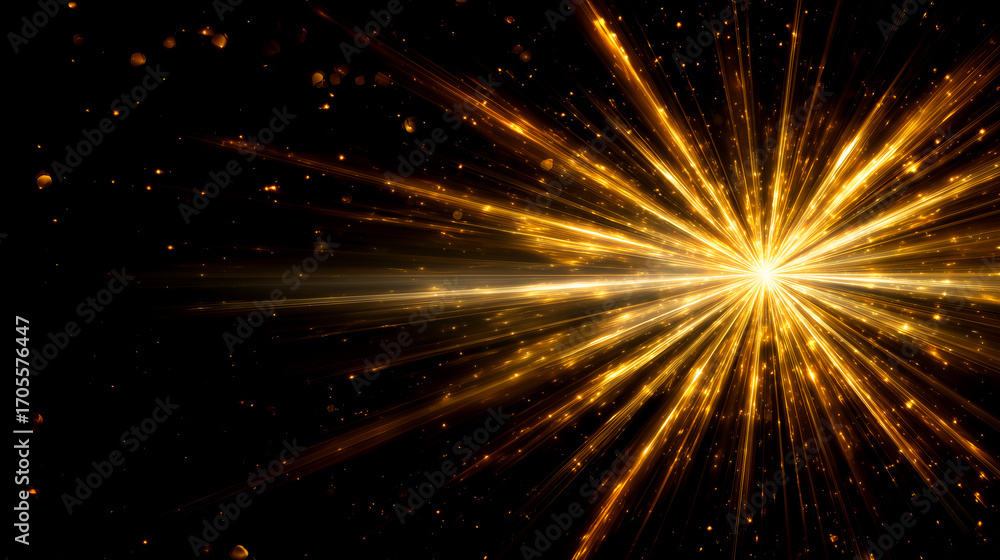 Fototapeta premium まばゆい金色の放射状の光線（黒背景）