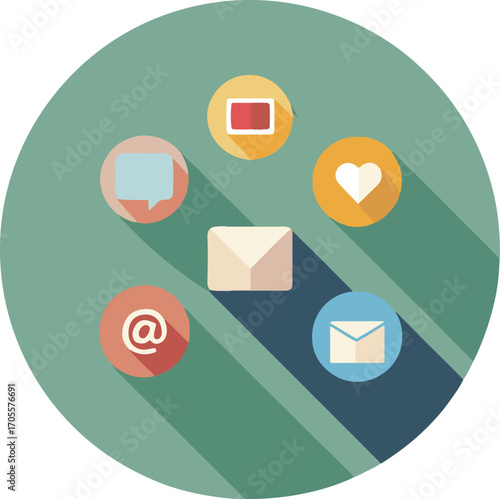 Flat Design Communication and Social Media Icons in Circle