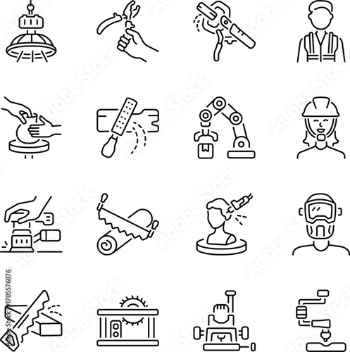 Set of Workshop and Industrial Tools Line Icons 

