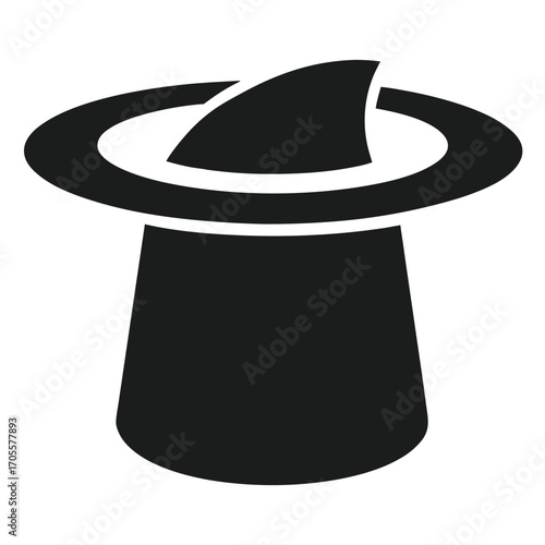 Black silhouette of a top hat with a curved fin-like shape inside vector illustration
