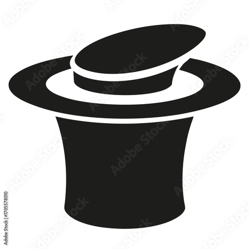 Black silhouette of a top hat with a tilted crown and a wide brim on a white background vector