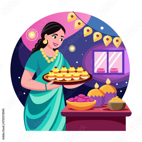 Flat style illustration depicting a traditional feast 