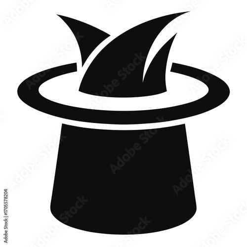 Black silhouette of a top hat with three pointed shapes emerging from the crown, suggesting a magical reveal