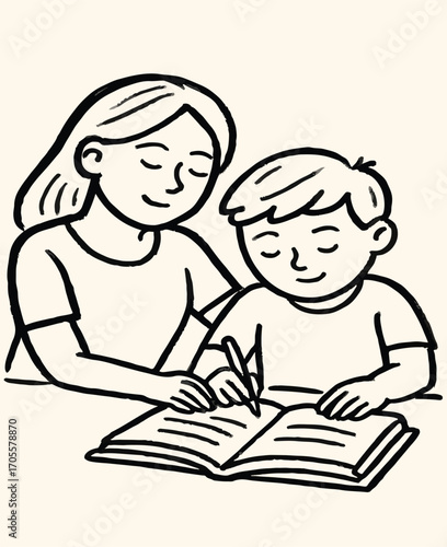 mother reading a book to her son