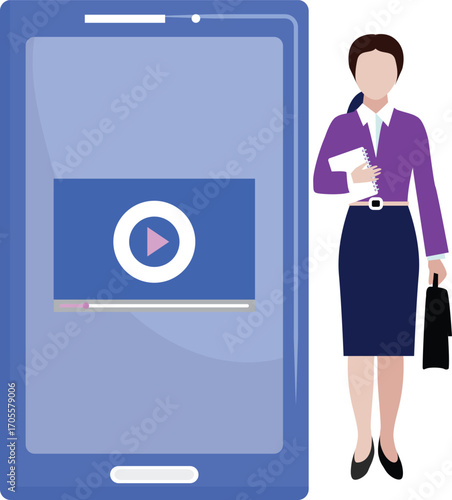 Office girl introduces movie player