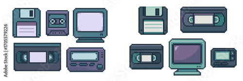Retro technology devices: floppy disks, cassette tapes, CRT monitors