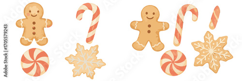 Christmas gingerbread cookies and peppermint candy canes