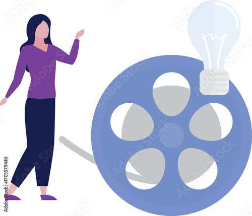 Woman standing with cinema film player
