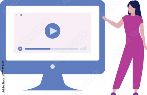 Young lady playing video on monitor