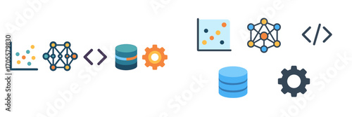Data analysis and neural network icons for technology and business concepts