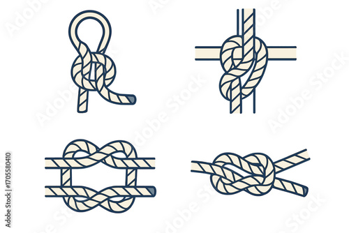 Detailed collection of various rope knots including essential nautical, climbing, and decorative types for practical use and safety applications