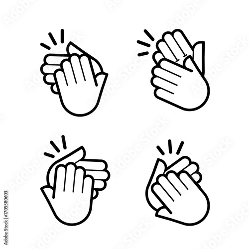 Hands clap symbol. Hand clapping line icons set. Applaud and acclamation emblem or symbol.
