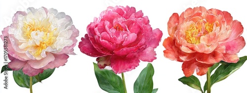 Wallpaper Mural Three Vibrant Peonies in Pink, Peach, and Coral Torontodigital.ca