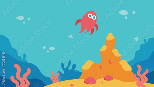 Vibrant underwater coral reef scene with cartoon fish vector illustration scalable eps