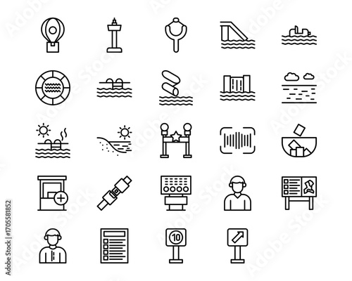 Amusement Park Line Vector Icons