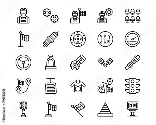 Auto Racing Line Vector Icons