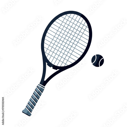 Tennis racket and ball on white background.