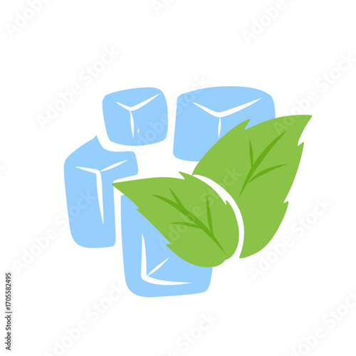 illustration of ice cubes with mint leaves