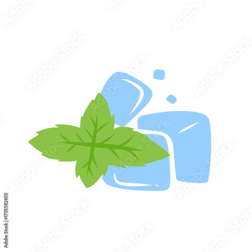 illustration of ice cubes with mint leaves