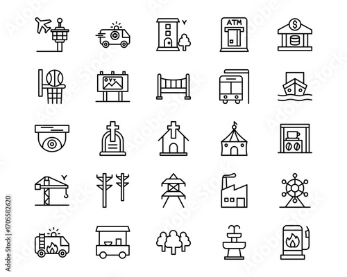City Elements Line Vector Icons