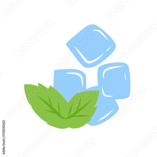 illustration of ice cubes with mint leaves