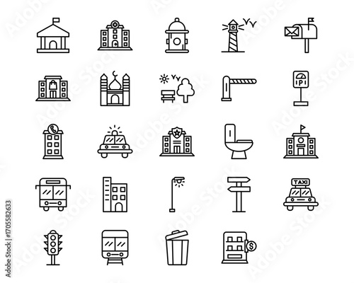 City Elements Line Vector Icons
