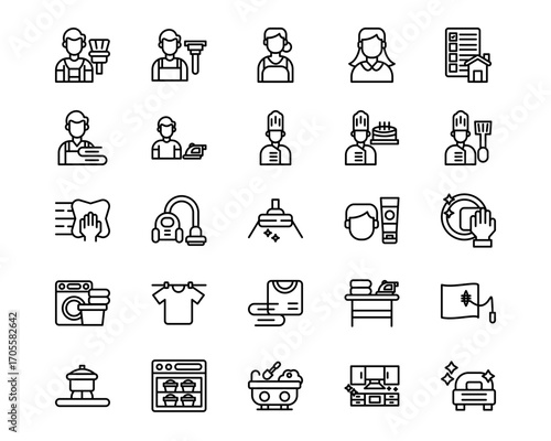 Cleaning and Dusting Line Vector Icons