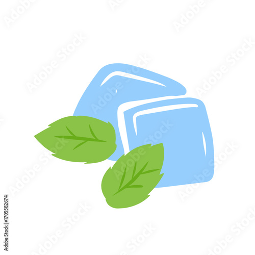 illustration of ice cubes with mint leaves