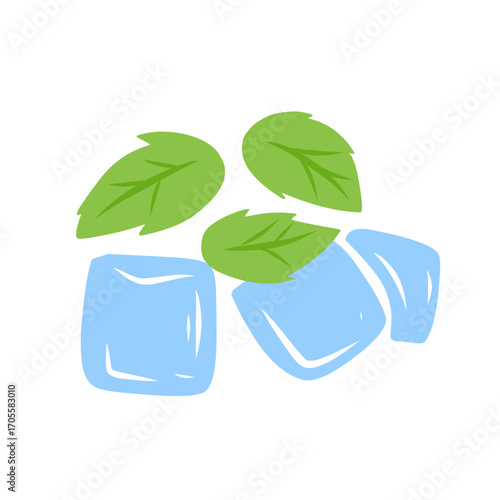 illustration of ice cubes with mint leaves