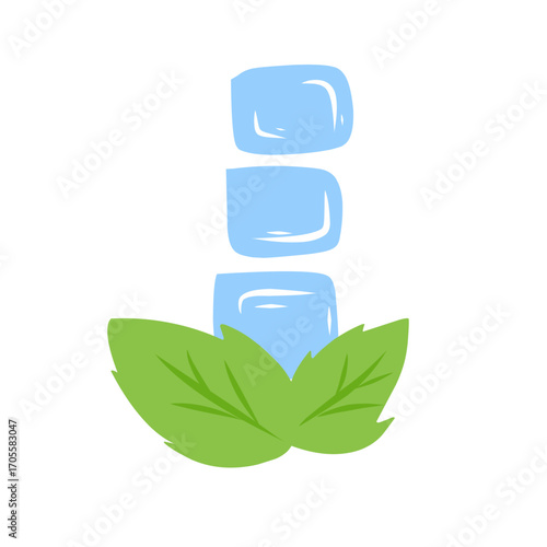 illustration of ice cubes with mint leaves