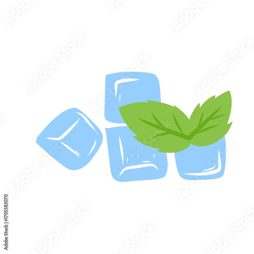 illustration of ice cubes with mint leaves