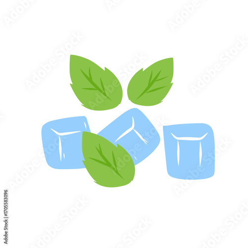 illustration of ice cubes with mint leaves
