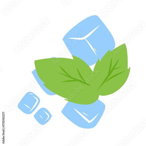 illustration of ice cubes with mint leaves