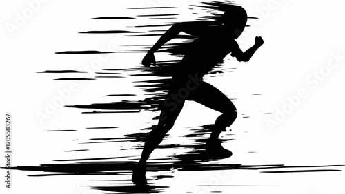 Silhouette of a runner in motion with speed lines conveying fast movement and dynamic energy on white background