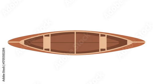 Top view of a wooden canoe boat.
