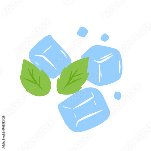 illustration of ice cubes with mint leaves