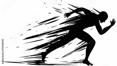 Silhouette of a runner in motion with abstract speed lines indicating fast movement and dynamic energy