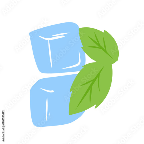 illustration of ice cubes with mint leaves