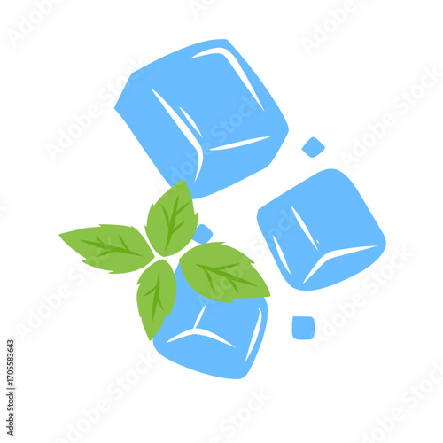 illustration of ice cubes with mint leaves