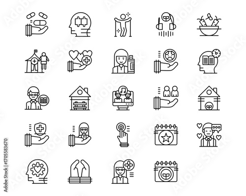 Elderly Care Line Vector Icons