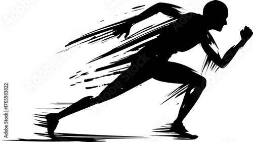Silhouette of a runner in motion with speed lines showing forward movement and athletic competition style