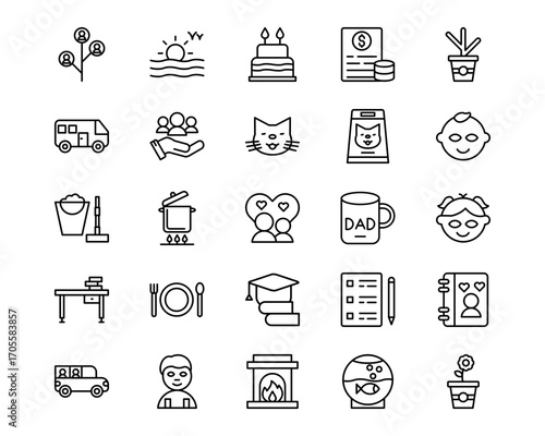 Family Life Line Vector Icons