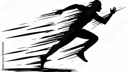 Silhouette of a runner in motion with speed lines indicating rapid movement and athletic performance