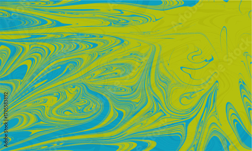 A psychedelic liquid marble vector background in vibrant yellow and blue for music festival posters & trendy apparel. An abstract, trippy swirl texture in a fully editable EPS format.