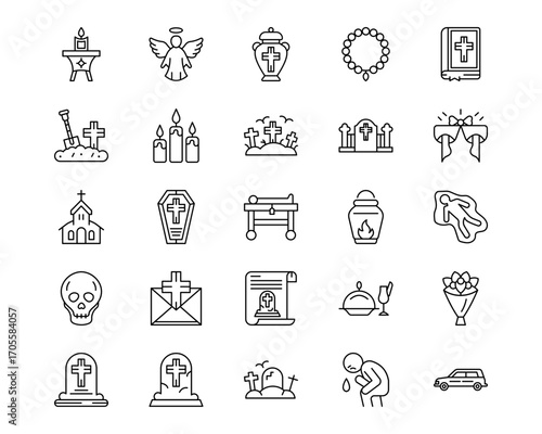 Funeral Line Vector Icons
