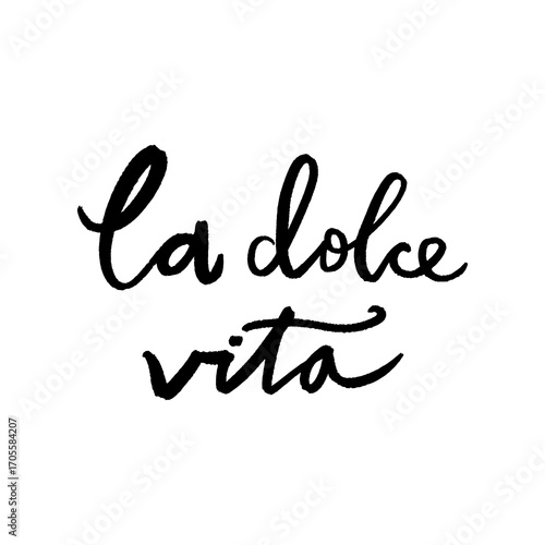 La Dolce Vita Italian hand-drawn phrase black calligraphy lettering quote in brush handmade style clipart