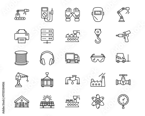 Industrial Process Line Vector Icons