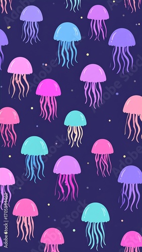 Vibrant jellyfish pattern on a dark background