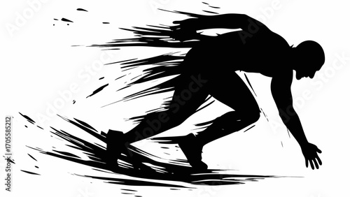 Silhouette of a sprinter in motion with speed lines emphasizing the athlete's forward momentum and energy