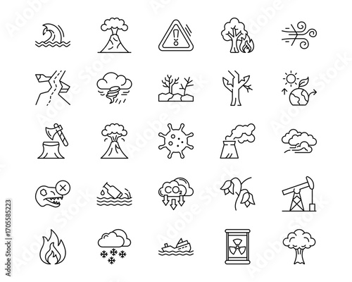 Natural Disaster Line Vector Icons